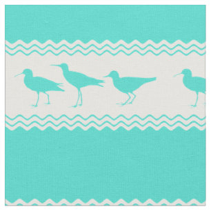Coastal Turquoise White Sandpiper Birds Pattern Fabric