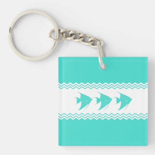Coastal Turquoise White Stripe Angelfish Key Ring
