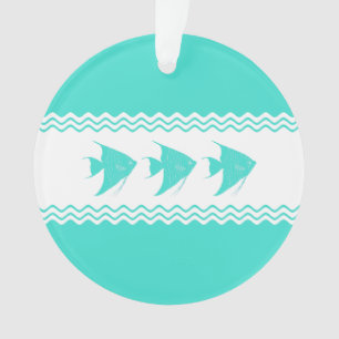 Coastal Turquoise White Stripe Angelfish Ornament