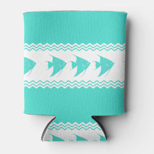 Coastal Turquoise White Stripe Angelfish Pattern Can Cooler
