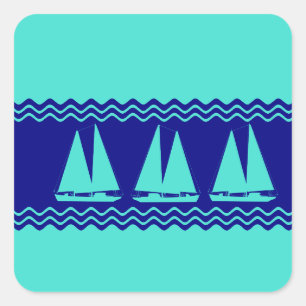 Coastal Turquoise White Stripe Sailboat Pattern Square Sticker