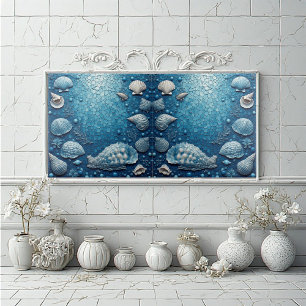 Coastal Underwater Seashell Fish Ocean Bubble Blue Ceramic Tile