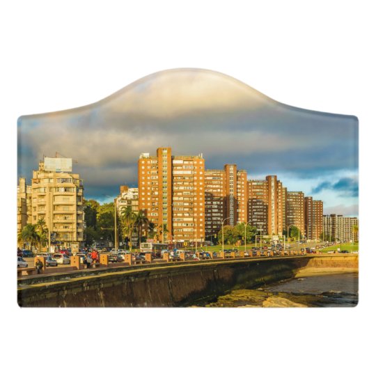 Coastal Urban Scene, Montevideo, Uruguay Door Sign