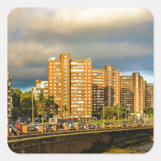 Coastal Urban Scene, Montevideo, Uruguay Square Sticker
