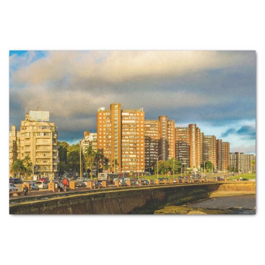 Coastal Urban Scene, Montevideo, Uruguay Tissue Paper