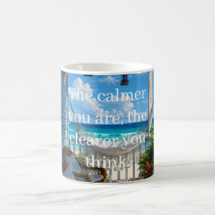 Coastal Veranda with Hammock and Turquoise Sea Coffee Mug