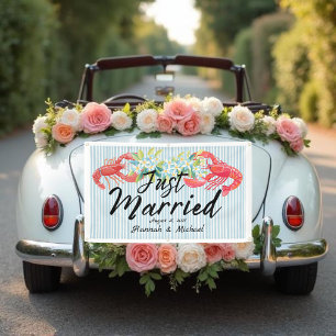 Coastal Vibe Flowers Just Married Car Banner