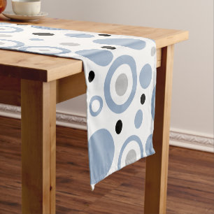 Coastal Vibe Slate Blue Geometric Circles Short Table Runner
