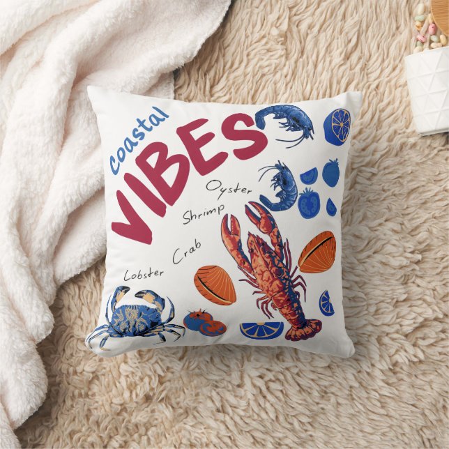 Coastal Vibes Retro Seafood & Shellfish Cushion (Blanket)