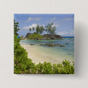Coastal view on Mahe Island 15 Cm Square Badge