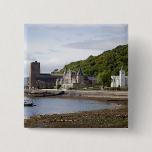 Coastal view with historic buildings, Oban, 15 Cm Square Badge