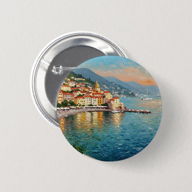 Coastal Village 6 Cm Round Badge (Front & Back)