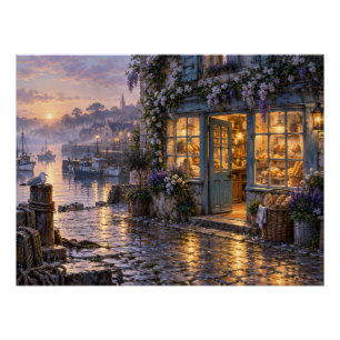 Coastal Village Bakery at Sunrise Poster