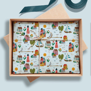 Coastal Village Blue Baby Shower Party Tissue Paper