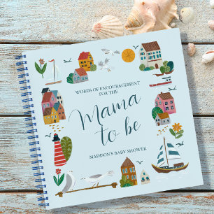 Coastal Village Blue Boy Baby Shower Guest Book