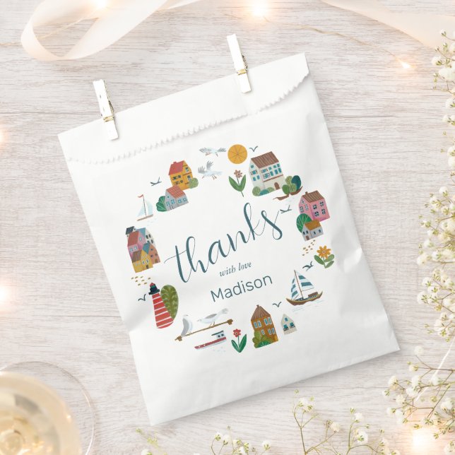 Coastal Village Blue Boy Nautical Baby Shower Favour Bag (Clipped)