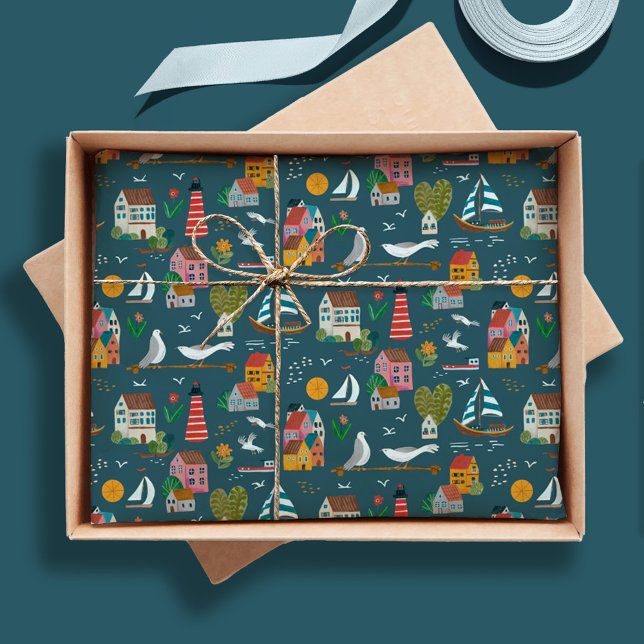 Coastal Village Blue Pattern Baby Shower Party Tissue Paper (Coastal Village Blue Pattern Baby Shower Party Tissue Paper)