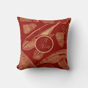 Coastal Vintage Whale, Nursery, Red Cushion