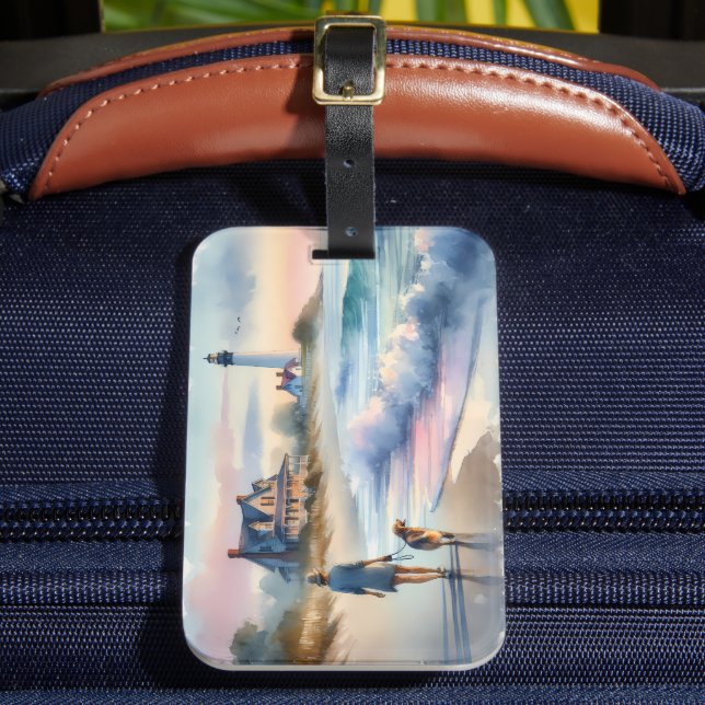 Coastal Walk to Lighthouse at Sunset Luggage Tag (Front Insitu 2)