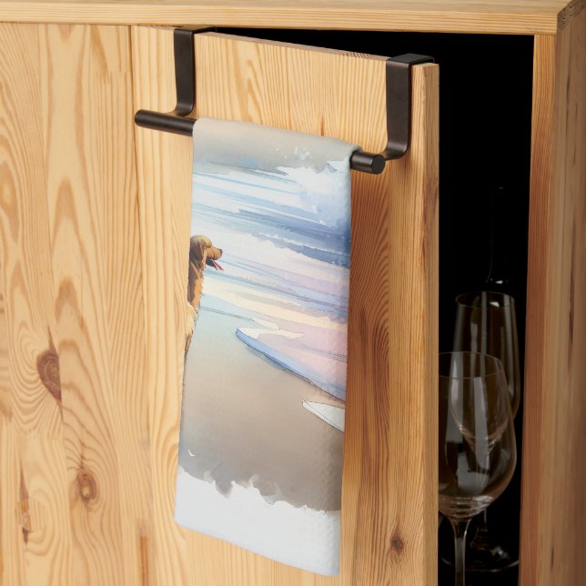 Coastal Walk to Lighthouse at Sunset Tea Towel (Thirds Fold)