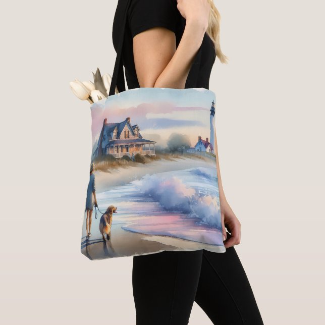 Coastal Walk to Lighthouse at Sunset Tote Bag (Close Up)