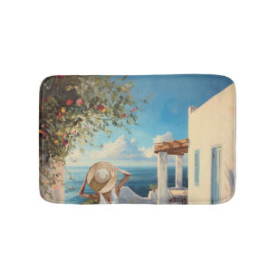 Coastal Wall Art Mediterranean Woman Seaside Bath Mat