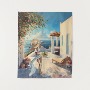 Coastal Wall Art Mediterranean Woman Seaside Tapestry