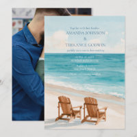 Coastal Watercolor Beach Photo Wedding Invitation