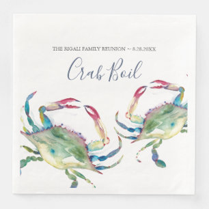 Coastal Watercolor Blue Crab Personalised Napkin
