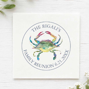 Coastal Watercolor Blue Crab Personalised Napkin