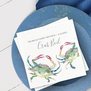 Coastal Watercolor Blue Crab Personalised Napkin