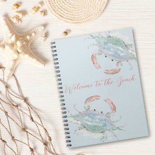 Coastal Watercolor Blue Crab Rental Guest Book