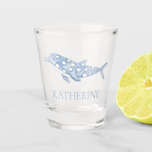 Coastal Watercolor Blue Polka Dot Dolphin Shot Glass