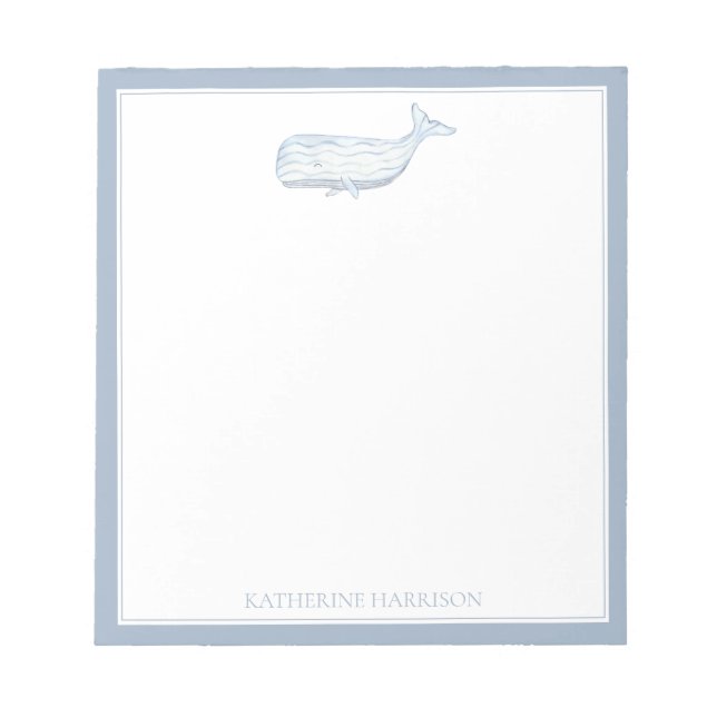 Coastal Watercolor Blue Whale Personalised Notepad (Front)
