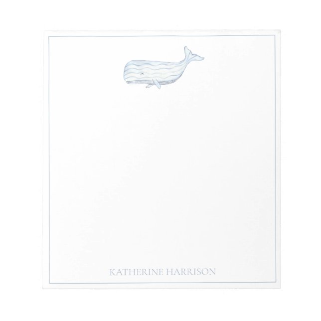 Coastal Watercolor Blue Whale Personalised Notepad (Front)