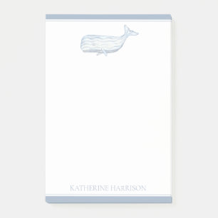 Coastal Watercolor Blue Whale Personalised Post-it Notes