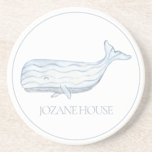 Coastal Watercolor Blue Whale Personalized Coaster