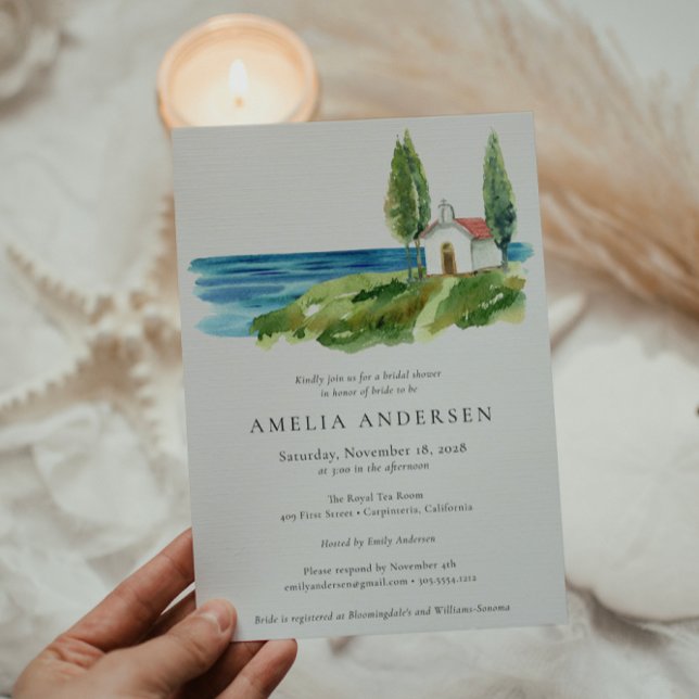 Coastal Watercolor Chapel Ocean Bridal Shower  Invitation (Creator Uploaded)