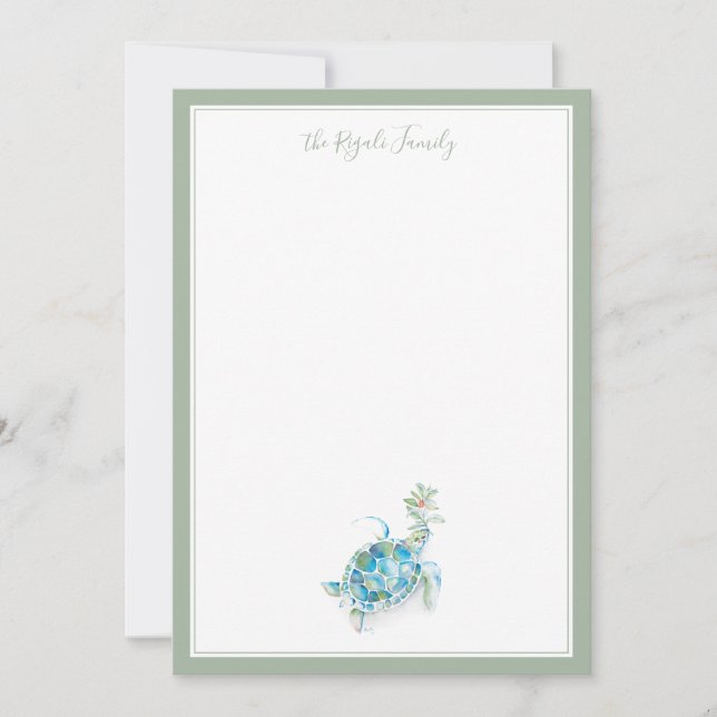 Coastal Watercolor Christmas Sea Turtle Notecards (Front)