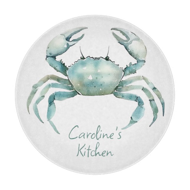 Coastal Watercolor Crab Personalised Cutting Board (Front)