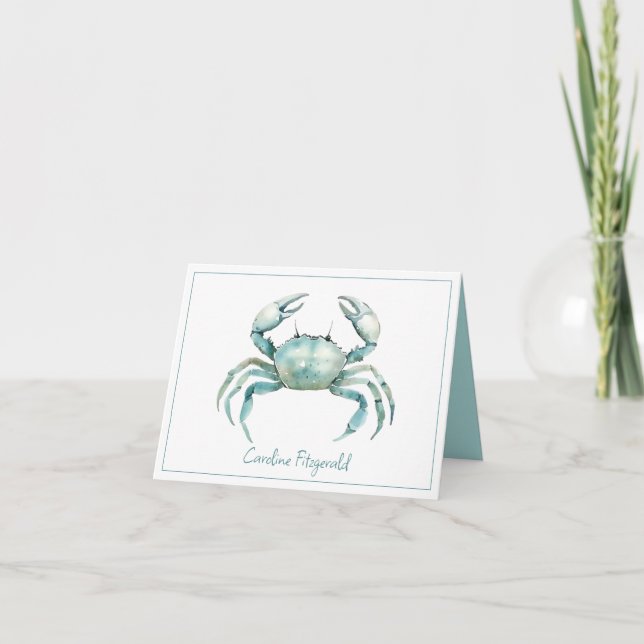 Coastal Watercolor Crab Personalised Note Card (Front)