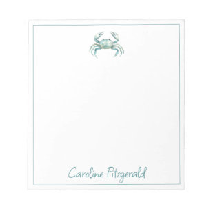 Coastal Watercolor Crab Personalised Notepad