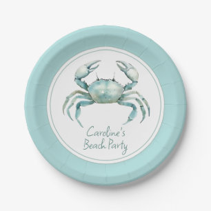 Coastal Watercolor Crab Personalised Paper Plate