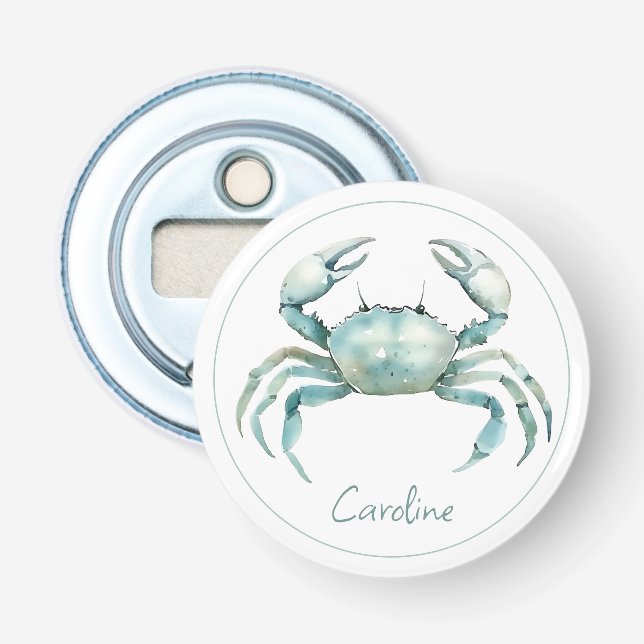 Coastal Watercolor Crab Personalized Bottle Opener (Front)