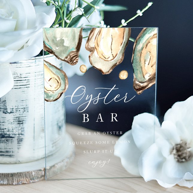 Coastal Watercolor Oyster Bar Sign (Coastal watercolor oyster bar sign for your wedding or special event)