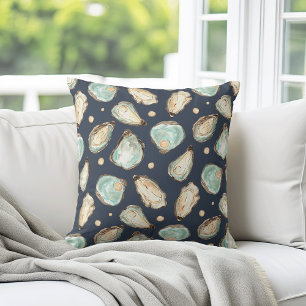 Coastal Watercolor Oyster & Pearl Pattern Cushion