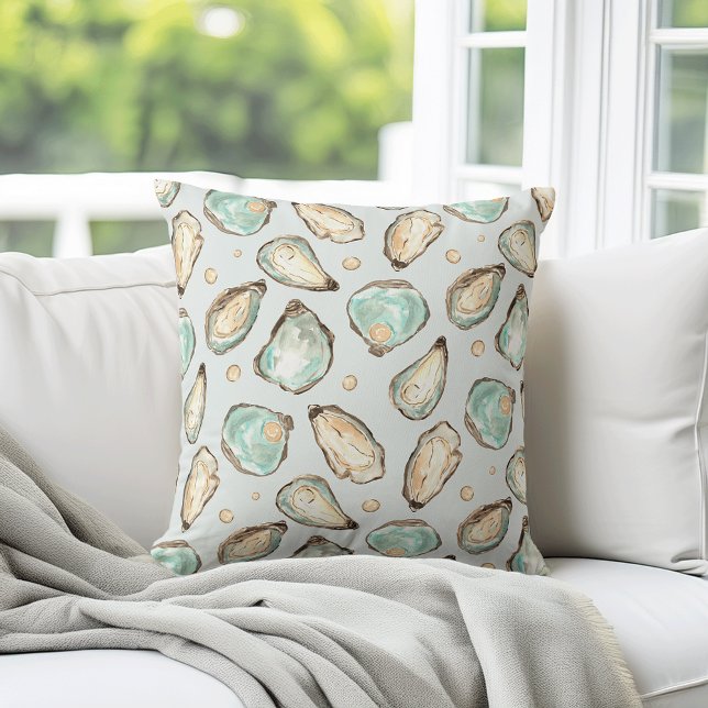 Coastal Watercolor Oyster & Pearl Pattern Cushion (Creator Uploaded)