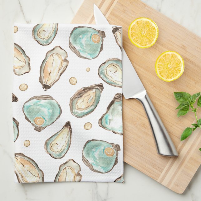 Coastal Watercolor Oyster & Pearl Tea Towel (Creator Uploaded)