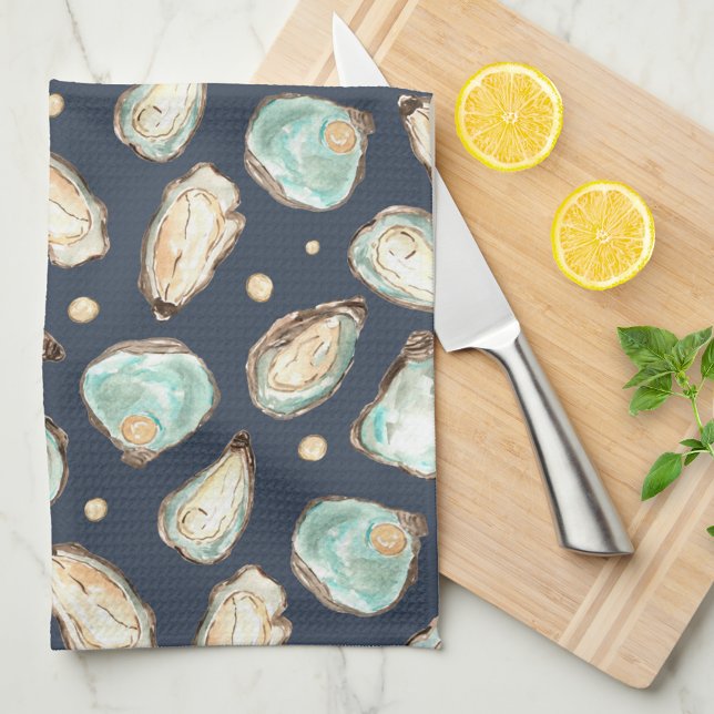 Coastal Watercolor Oyster & Pearl Tea Towel (Creator Uploaded)