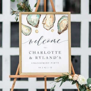 Coastal Watercolor Oyster & Pearl Welcome Sign